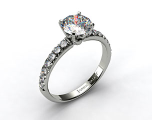 18k White Gold Pave Set Four Prong Diamond Engagement Ring